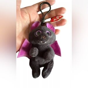 TY Beanie Baby Bellies Key Clip - ALFRED the Halloween Black Bat Belly 4”